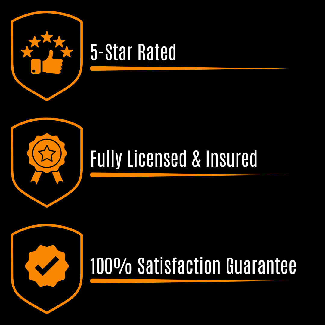 Trust badge: 5-star rated, fully licensed & insured, 100% satisfaction guaranteed.