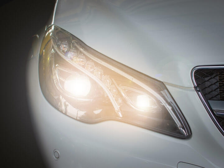 MOT Failure Due to Headlight & Signalling Issues Close-up of a car's headlights highlighting a common MOT failure due to lighting problems